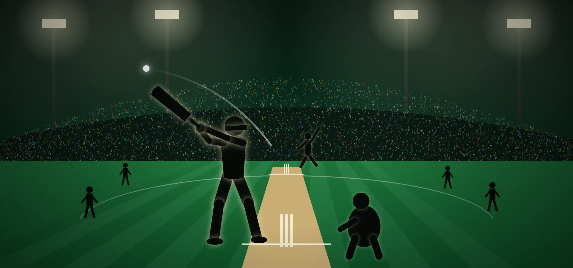 PSL 2027 night match under floodlights in front of a packed stadium crowd